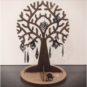 Smykketr� i fin�r, mahognifarvet 30 cm i h�jden, 20cm i bredden