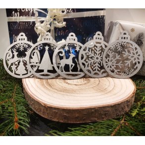 Julekugle i s�lv, s�t � 5 stk.