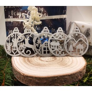 Julekugle i s�lv, s�t � 5 stk.