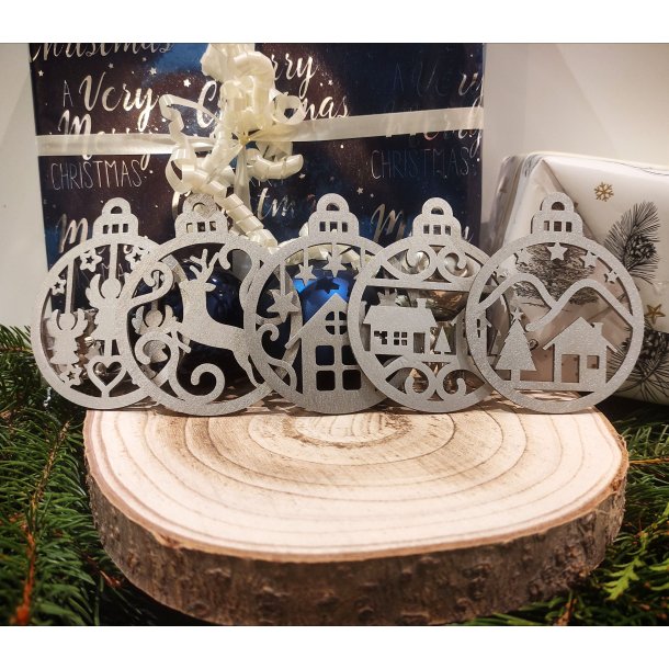 Julekugle i s�lv, s�t � 5 stk.