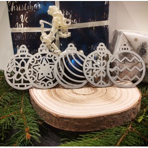 Julekugle i s�lv, s�t � 5 stk.