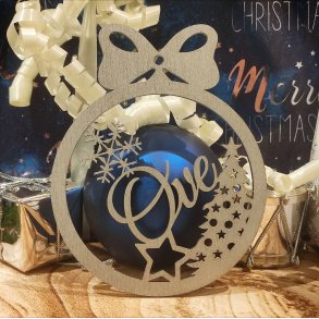 Julekugle m. navn Guld, S�lv 1 stk., 80 mm i diameter