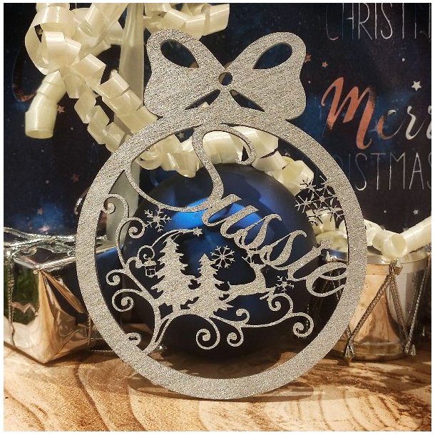 Julekugle m. navn Guld, S�lv 1 stk., 80 mm i diameter