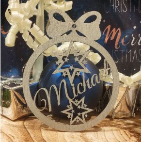 Julekugle m. navn Guld, S�lv 1 stk., 80 mm i diameter