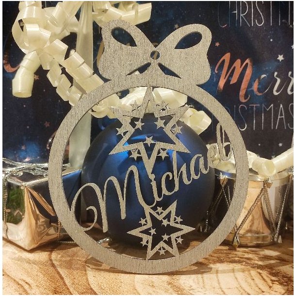 Julekugle m. navn Guld, S�lv 1 stk., 80 mm i diameter