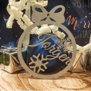 Julekugle m. navn Guld, S�lv 1 stk., 80 mm i diameter