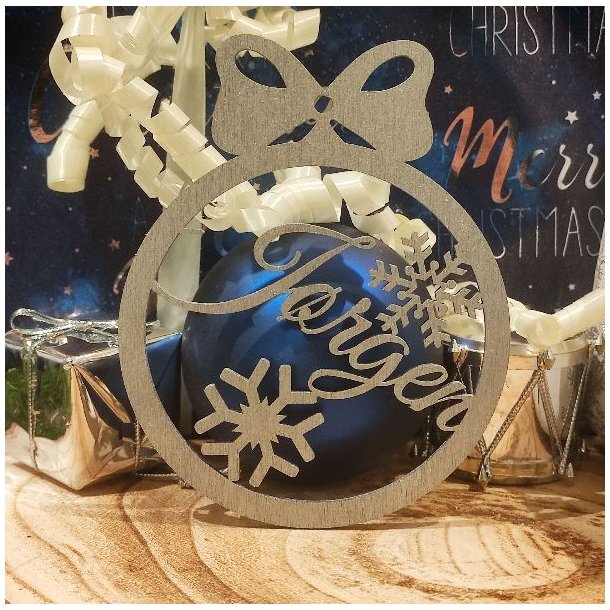 Julekugle m. navn Guld, S�lv 1 stk., 80 mm i diameter