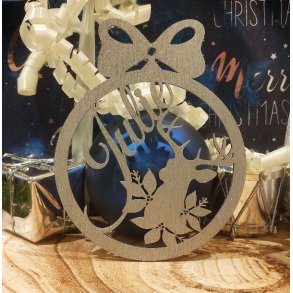 Julekugle m. navn Guld, S�lv 1 stk., 80 mm i diameter