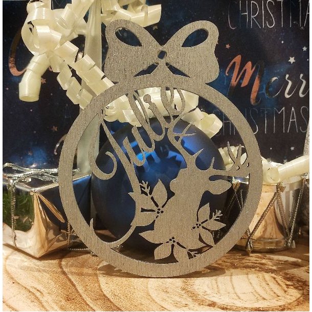 Julekugle m. navn Guld, S�lv 1 stk., 80 mm i diameter