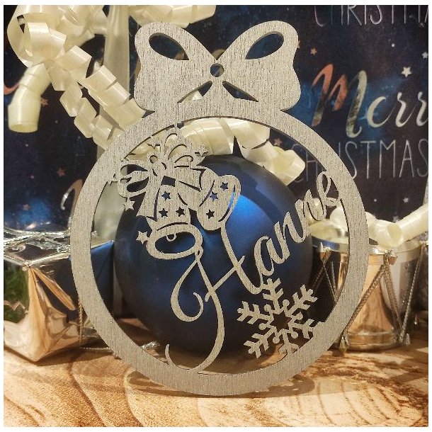 Julekugle m. navn Guld, S�lv 1 stk., 80 mm i diameter