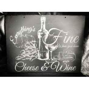 Skiferplade m.motiv (Cheese & Wine)